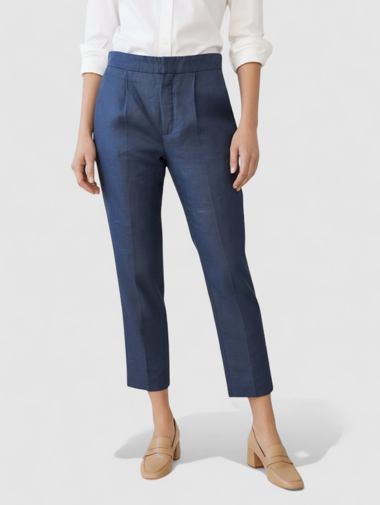 Chloe Pants - Chloé Linen Blend Cropped Trousers Blue Pleated Tailored Fit Size 2 FR 34
